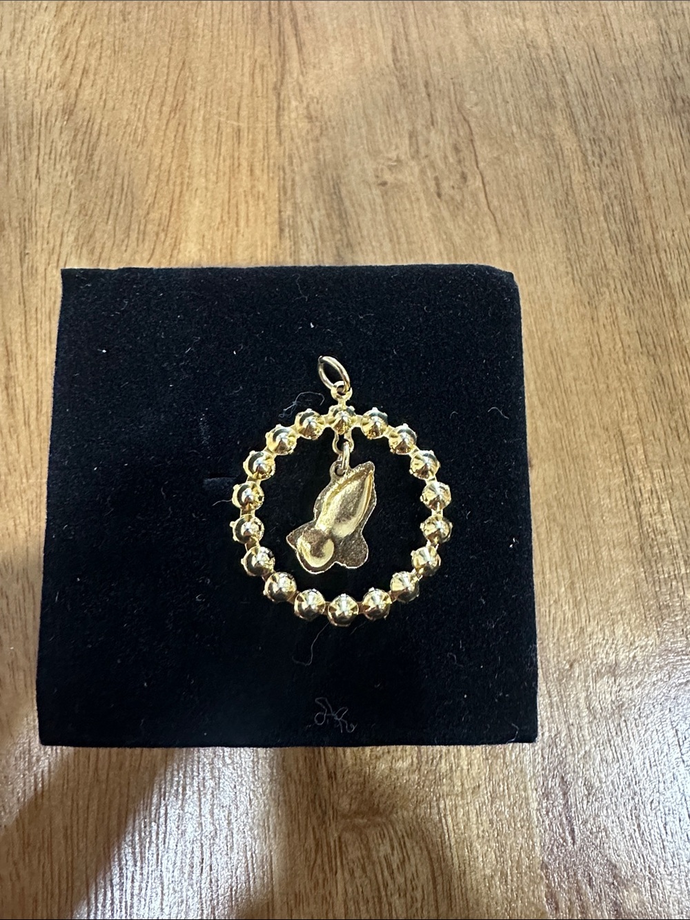 Vintage Praying Hands Pendant Rhinestone halo - Picture 2 of 2